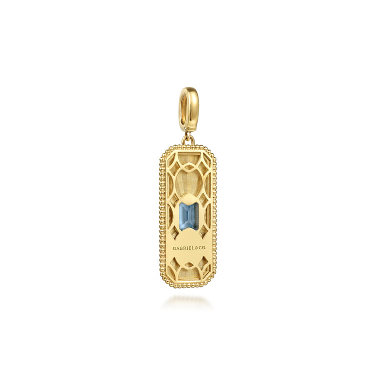 14K Yellow Gold Blue Topaz Bujukan Diamond Cut Medallion Pendant With Detachable Bail - Shot 2