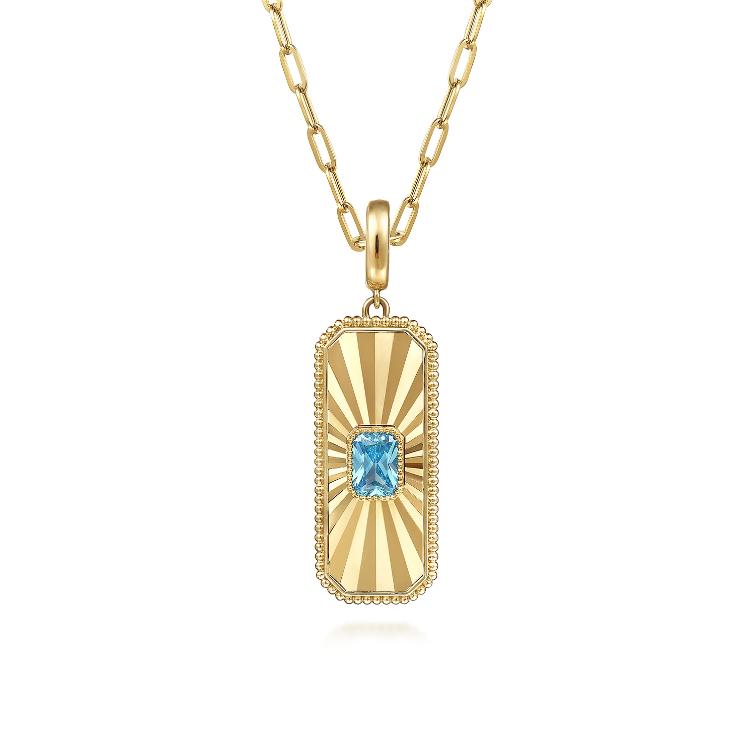 14K Yellow Gold Blue Topaz Bujukan Diamond Cut Medallion Pendant With Detachable Bail
