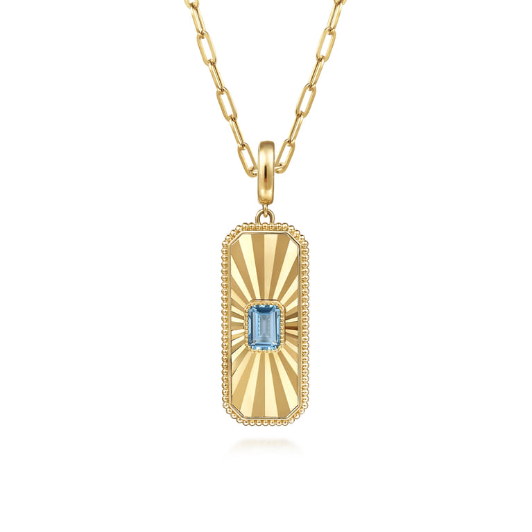 14K Yellow Gold Blue Topaz Bujukan Diamond Cut Medallion Pendant With Detachable Bail - Shot 3