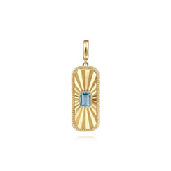 14K Yellow Gold Blue Topaz Bujukan Diamond Cut Medallion Pendant with Detachable Bail