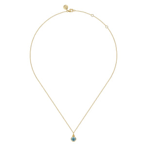 14K Yellow Gold Blue Topaz Bujukan Drop Pendant Necklace