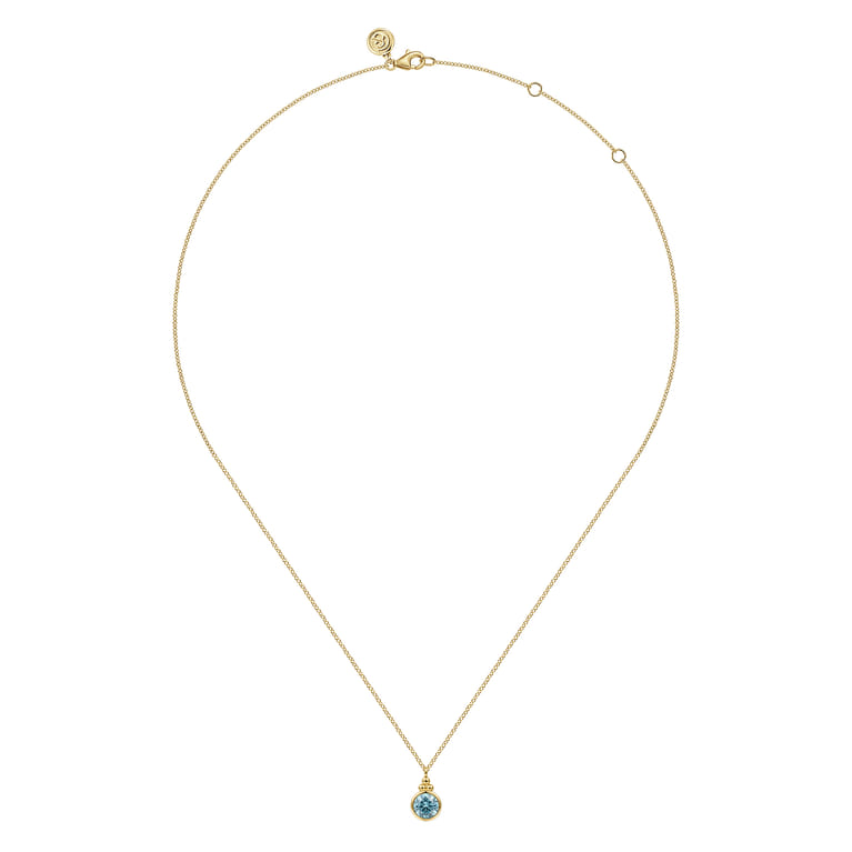 14K Yellow Gold Blue Topaz Bujukan Drop Pendant Necklace - Shot 2