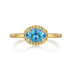 14K Yellow Gold Blue Topaz Bujukan Ladies Ring