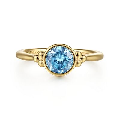 14K Yellow Gold Blue Topaz Bujukan Ring
