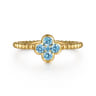 14K Yellow Gold Blue Topaz Cluster Clover and Bujukan Bead Stackable Ring