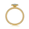 14K Yellow Gold Blue Topaz Cluster Clover and Bujukan Bead Stackable Ring