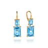 14K Yellow Gold Blue Topaz Drop Earrings