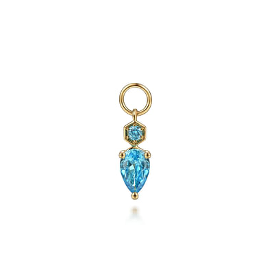14K Yellow Gold Blue Topaz Earring Charm