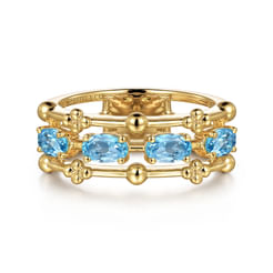 14K Yellow Gold Blue Topaz Easy Stackable Ring