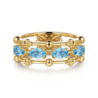 14K Yellow Gold Blue Topaz Easy Stackable Ring