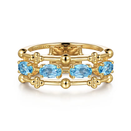 14K Yellow Gold Blue Topaz Easy Stackable Ring