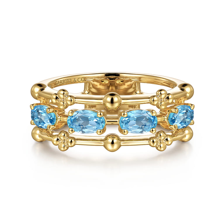 14K Yellow Gold Blue Topaz Easy Stackable Ring - Shot 1