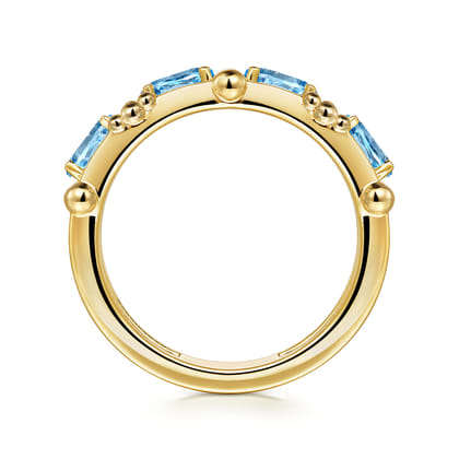 14K Yellow Gold Blue Topaz Easy Stackable Ring