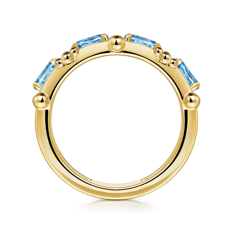 14K Yellow Gold Blue Topaz Easy Stackable Ring - Shot 2