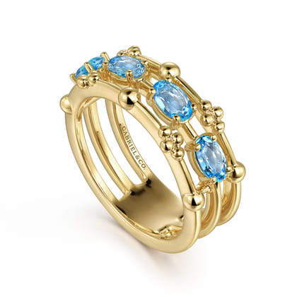 14K Yellow Gold Blue Topaz Easy Stackable Ring