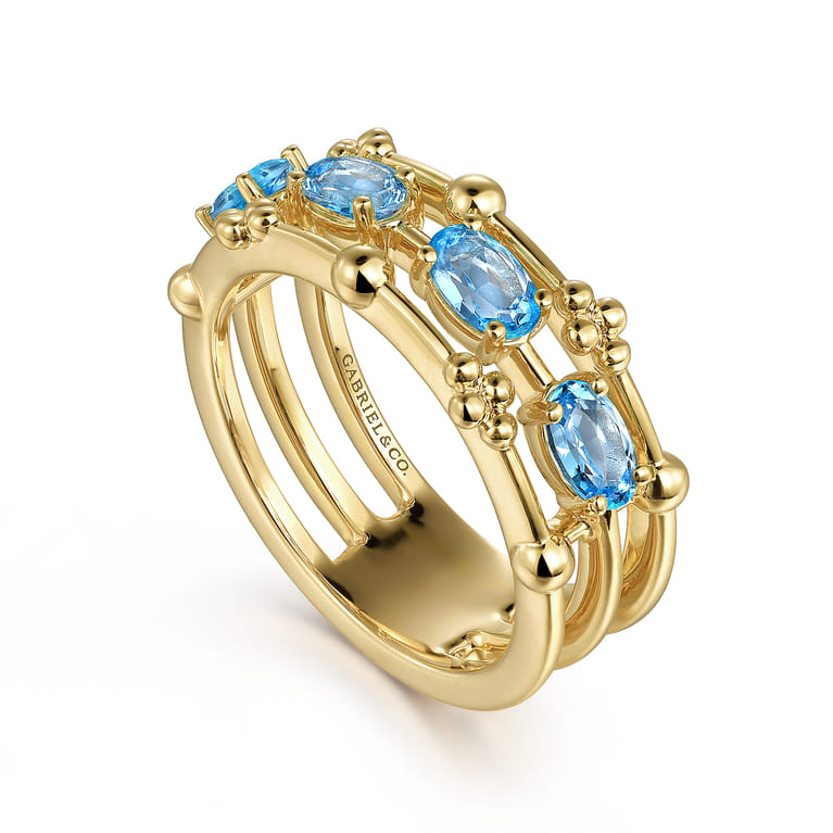 14K Yellow Gold Blue Topaz Easy Stackable Ring - Shot 3