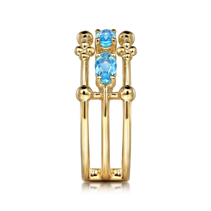 14K Yellow Gold Blue Topaz Easy Stackable Ring