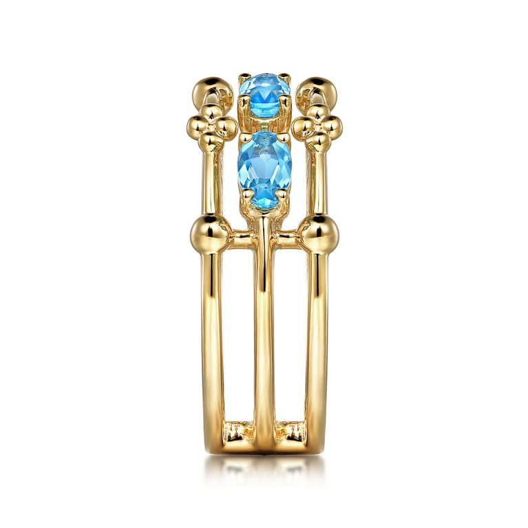 14K Yellow Gold Blue Topaz Easy Stackable Ring - Shot 4
