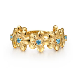 14K Yellow Gold Blue Topaz Flower Stackable