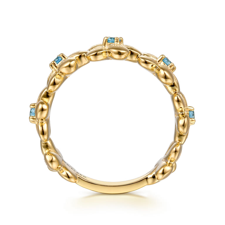 14K Yellow Gold Blue Topaz Flower Stackable - Shot 2