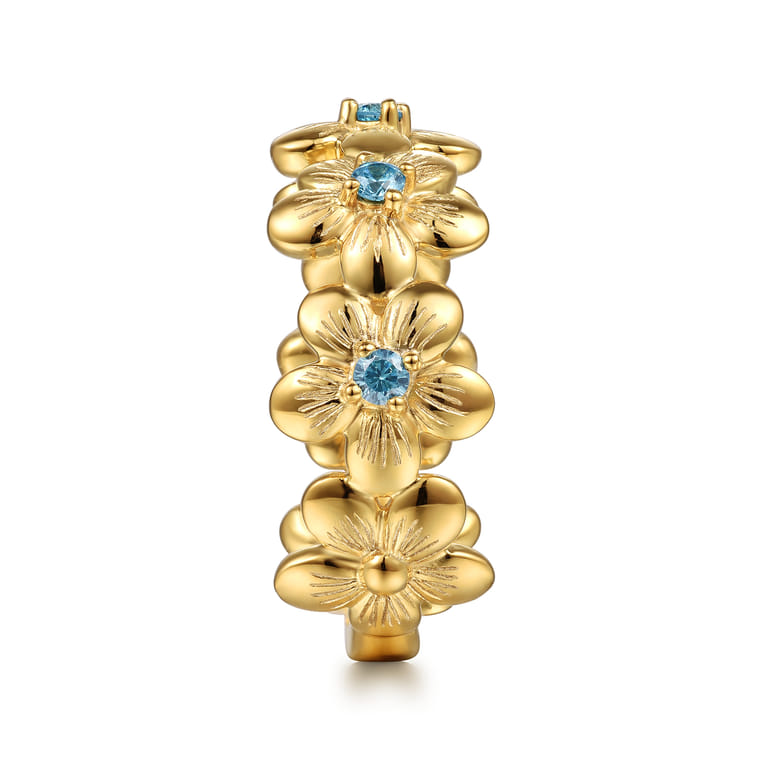 14K Yellow Gold Blue Topaz Flower Stackable - Shot 4