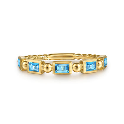 14K Yellow Gold Blue Topaz Geometric Stackable Ring