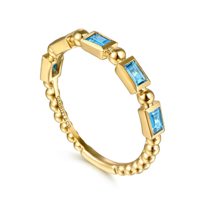 14K Yellow Gold Blue Topaz Geometric Stackable Ring