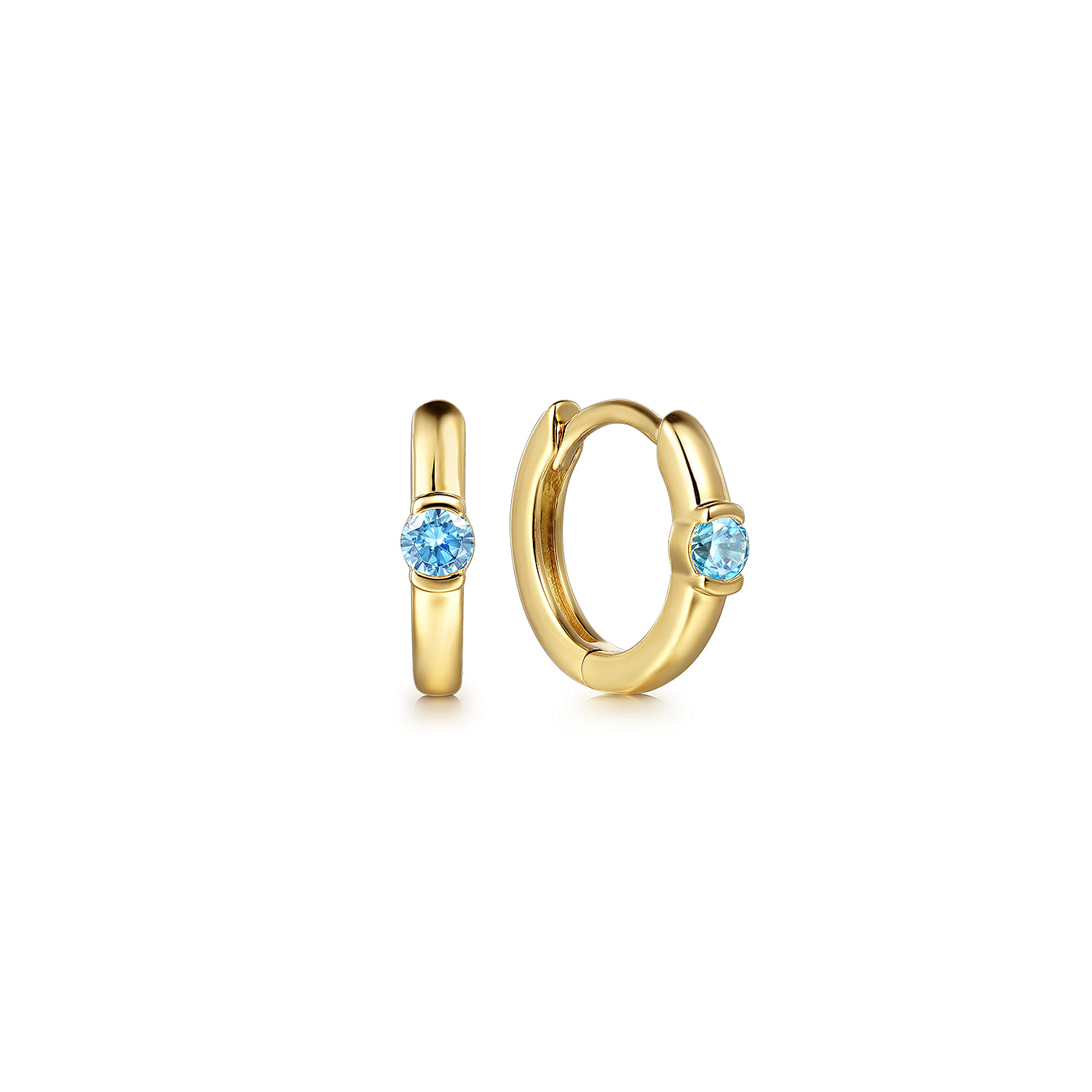 14K Yellow Gold Blue Topaz Huggie - Shot 1