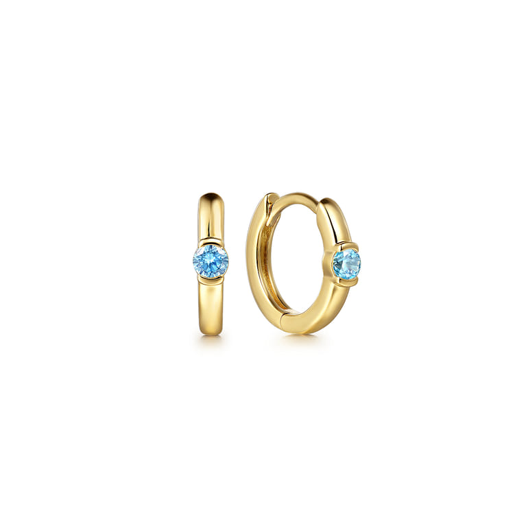 14K Yellow Gold Blue Topaz Huggie - Shot 1