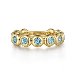 14K Yellow Gold Blue Topaz Ladies Ring