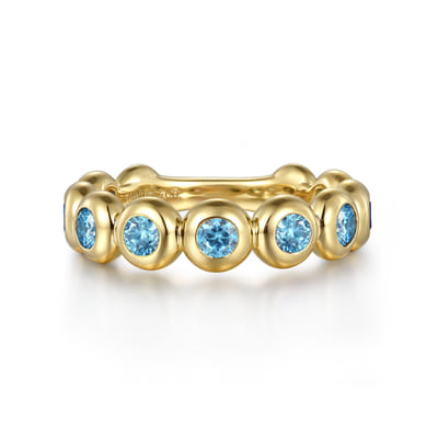 14K Yellow Gold Blue Topaz Ladies Ring