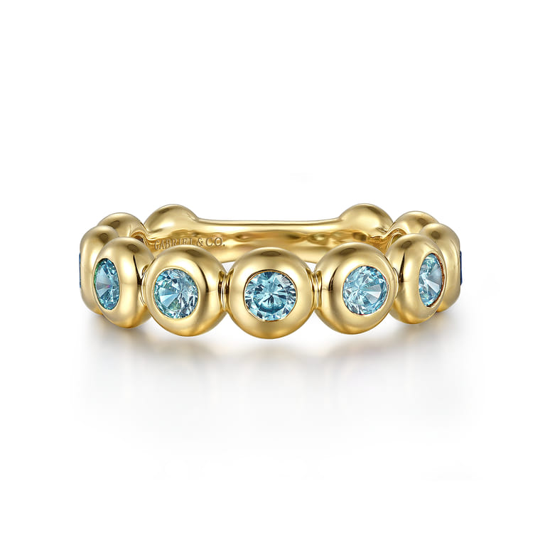 14K Yellow Gold Blue Topaz Ladies Ring - Shot 1