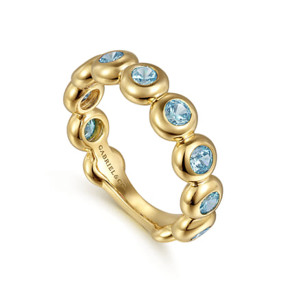 14K Yellow Gold Blue Topaz Ladies Ring