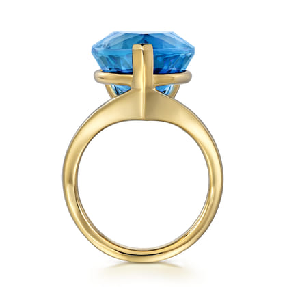14K Yellow Gold Blue Topaz Pear Ladies Ring