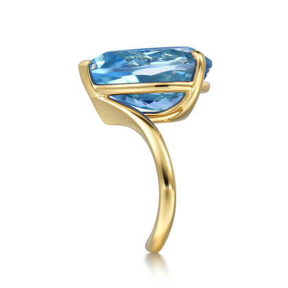 14K Yellow Gold Blue Topaz Pear Ladies Ring