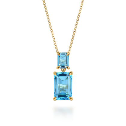 14K Yellow Gold Blue Topaz Pendant Necklace