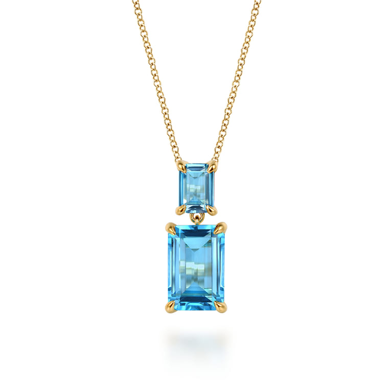 14K Yellow Gold Blue Topaz Pendant Necklace - Shot 1