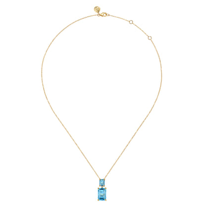 14K Yellow Gold Blue Topaz Pendant Necklace