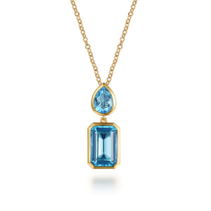 14K Yellow Gold Blue Topaz Pendant Necklace