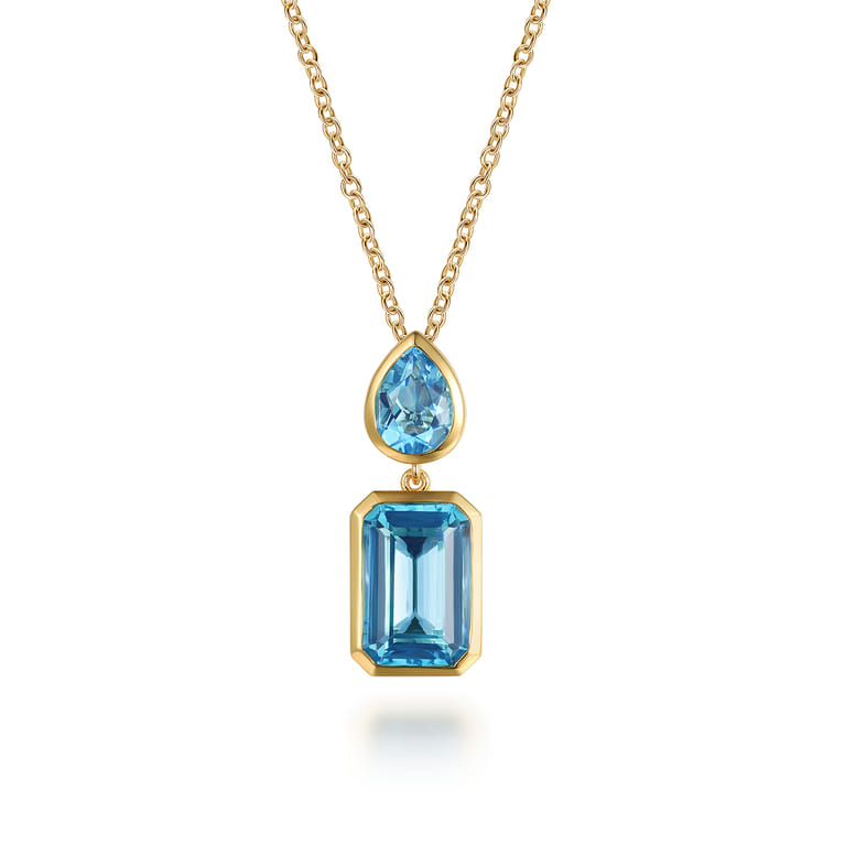 14K Yellow Gold Blue Topaz Pendant Necklace - Shot 1