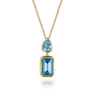 14K Yellow Gold Blue Topaz Pendant Necklace