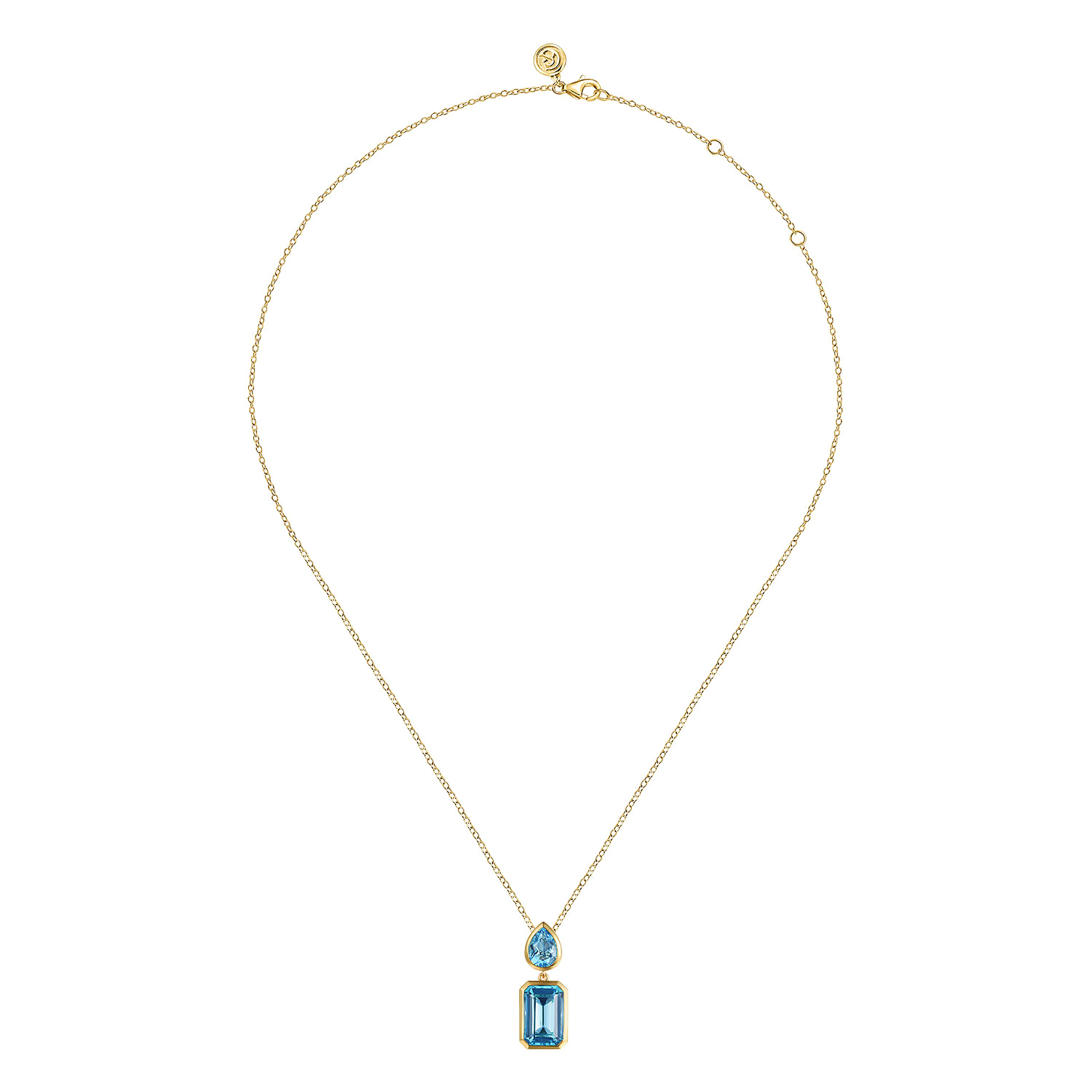 14K Yellow Gold Blue Topaz Pendant Necklace