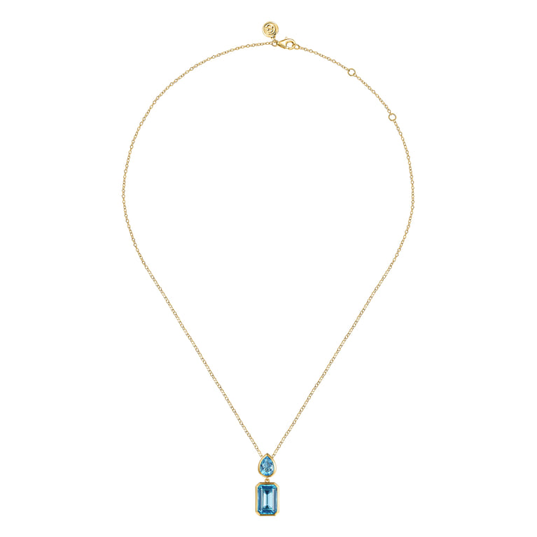 14K Yellow Gold Blue Topaz Pendant Necklace - Shot 2