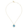 14K Yellow Gold Blue Topaz Round Shape Necklace With Flower Pattern J-Back