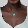 14K Yellow Gold Blue Topaz Round Shape Necklace With Flower Pattern J-Back