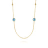 14K Yellow Gold Blue Topaz Round Shape Necklace With Four Stations Beads and Bezel Setting