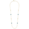 14K Yellow Gold Blue Topaz Round Shape Necklace With Four Stations Beads and Bezel Setting