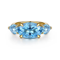 14K Yellow Gold Blue Topaz Signet Ring