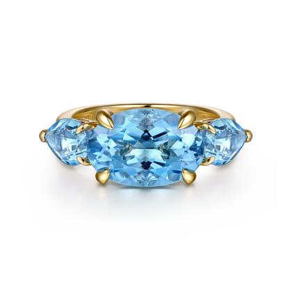 14K Yellow Gold Blue Topaz Signet Ring