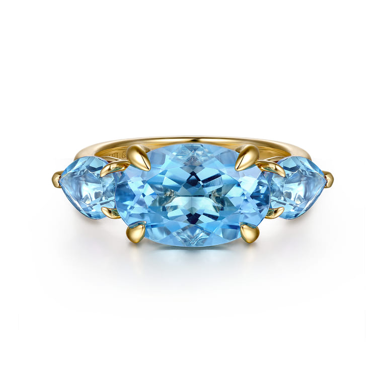 14K Yellow Gold Blue Topaz Signet Ring - Shot 1